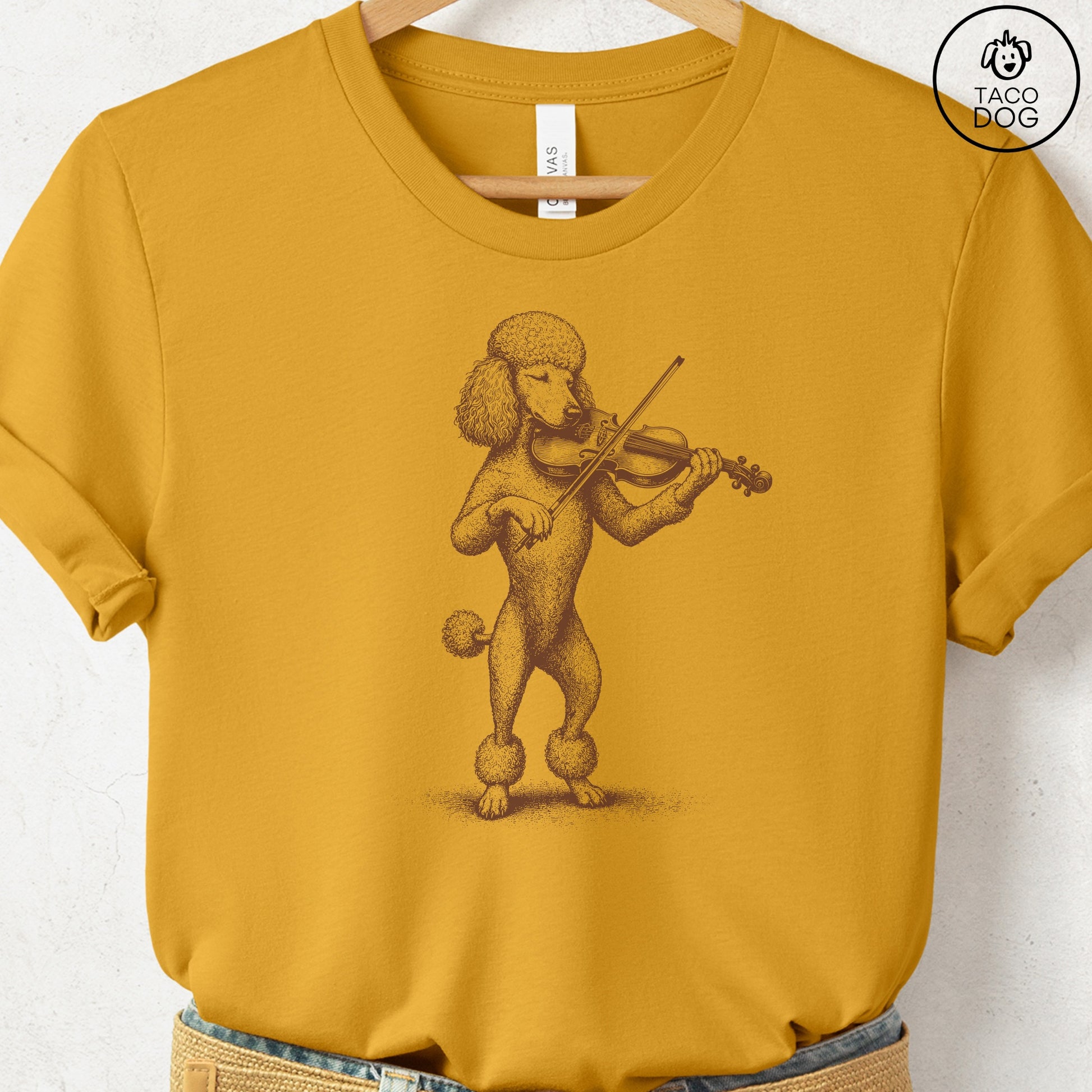 Poodle Violin T-Shirt Mustard S Taco-Dog