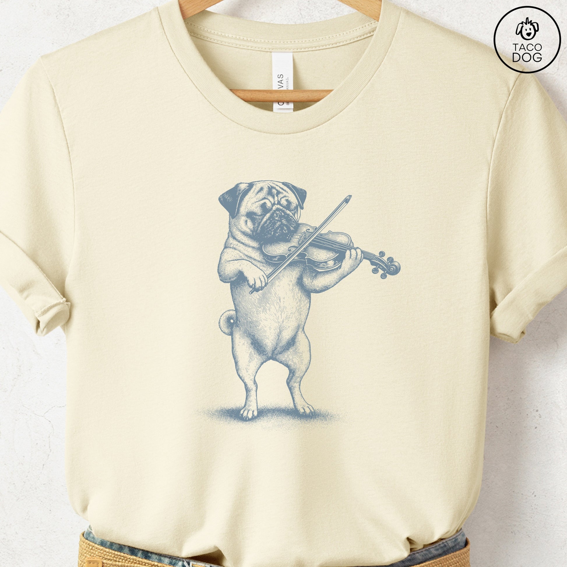 Pug Violin T-Shirt Natural S Taco-Dog