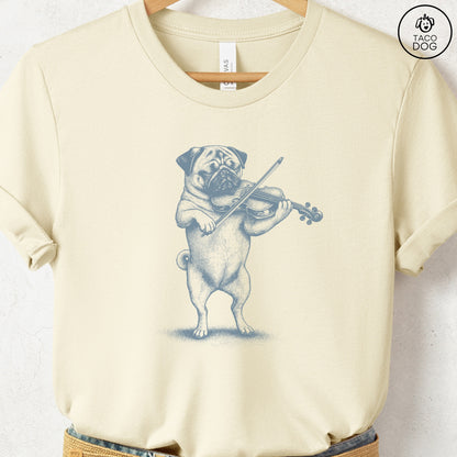 Pug Violin T-Shirt Natural S Taco-Dog