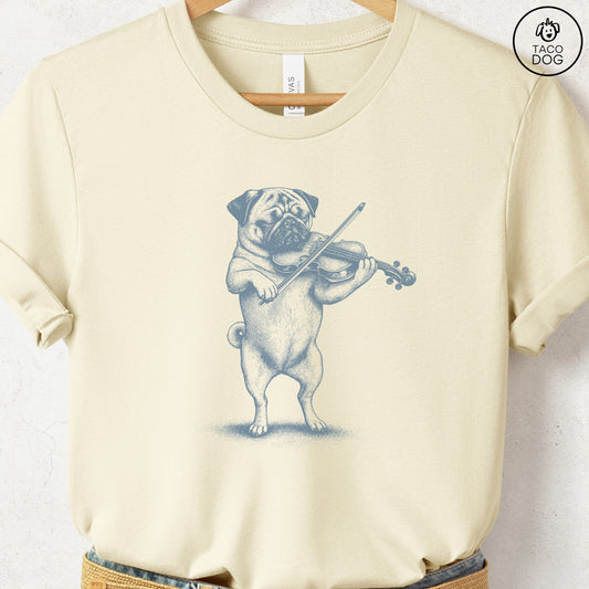 Pug Violin T-Shirt Natural S Taco-Dog