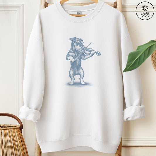 Schnauzer Violin Sweatshirt White M Taco-Dog