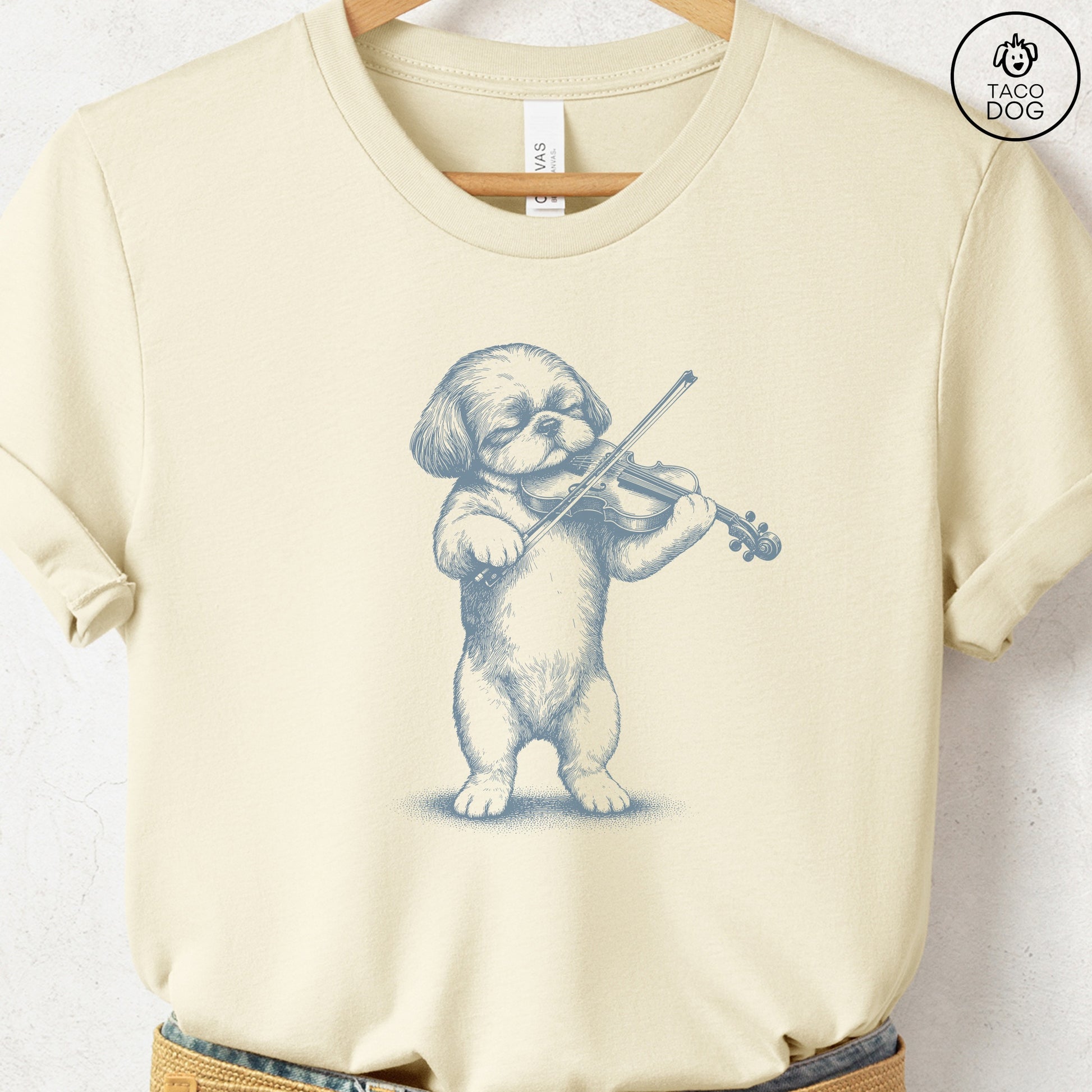 Shih Tzu Violin T-Shirt Natural S Taco-Dog