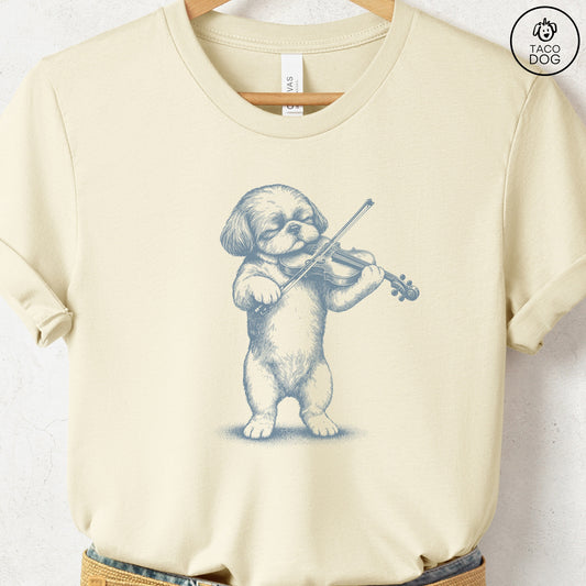 Shih Tzu Violin T-Shirt Natural S Taco-Dog