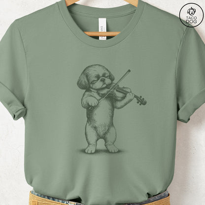 Shih Tzu Violin T-Shirt Sage S Taco-Dog