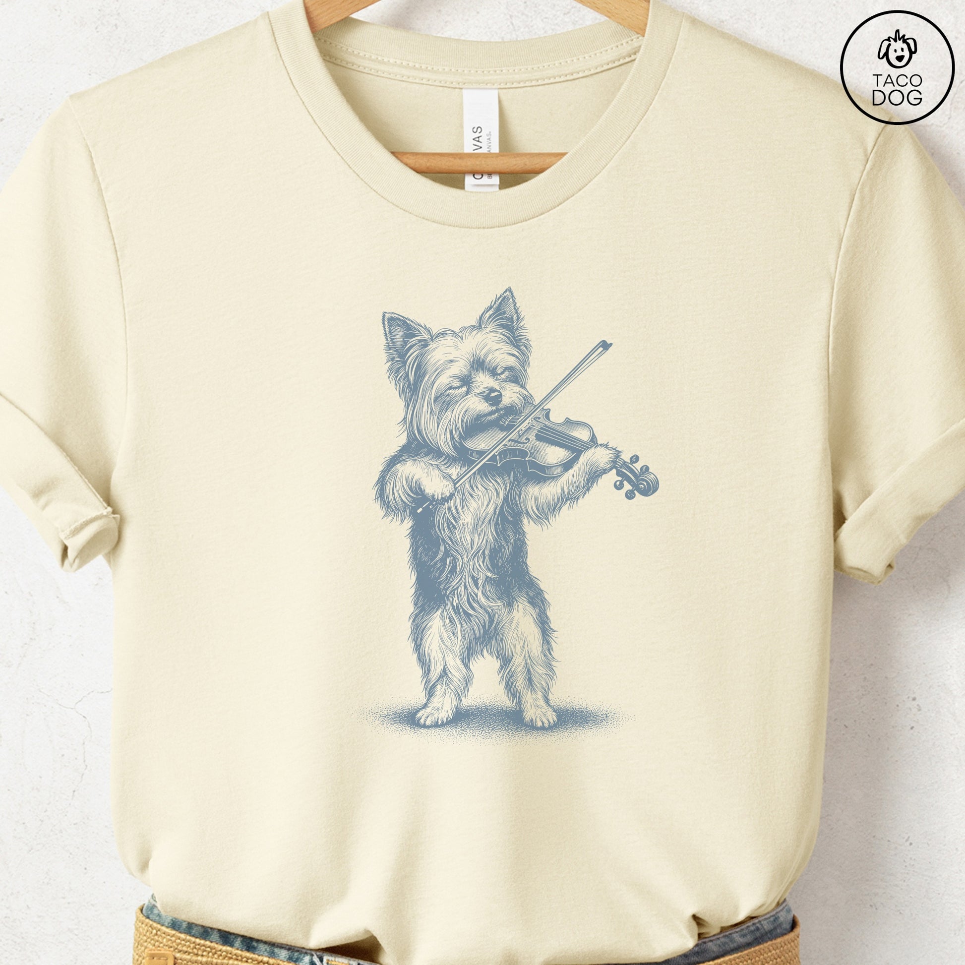 Yorkshire Terrier Yorkie Violin T-Shirt Natural S Taco-Dog