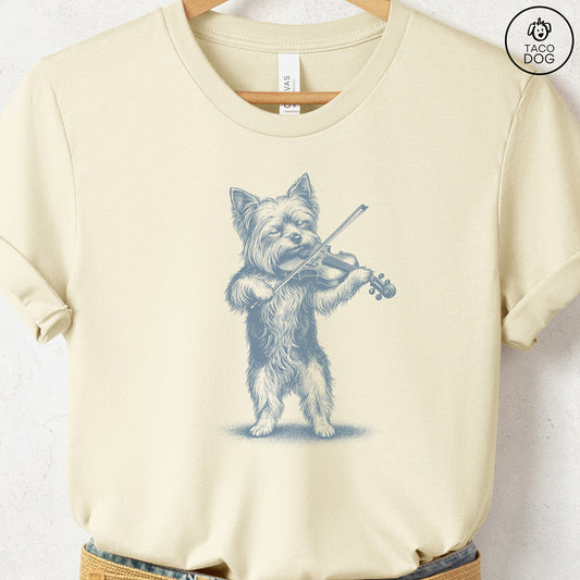 Yorkshire Terrier Yorkie Violin T-Shirt Natural S Taco-Dog
