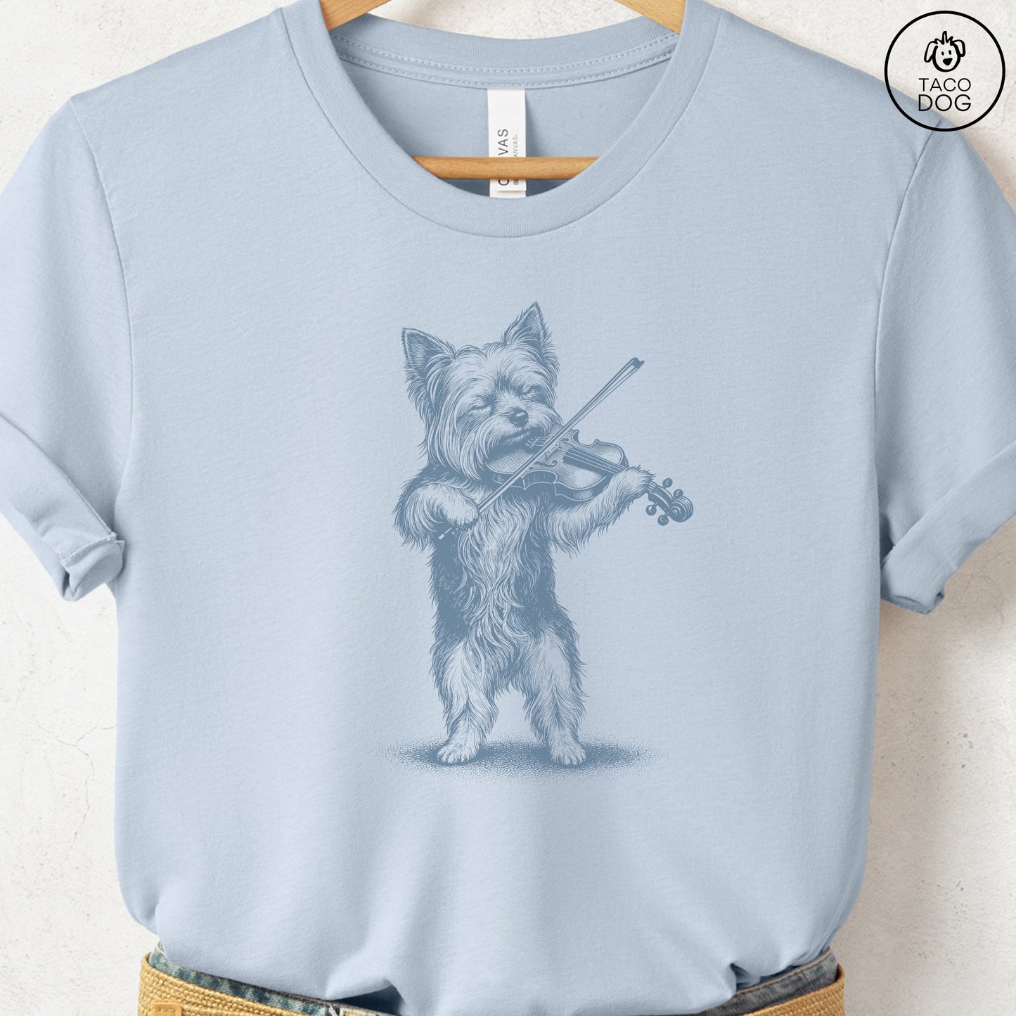 Yorkshire Terrier Yorkie Violin T-Shirt Light Blue S Taco-Dog