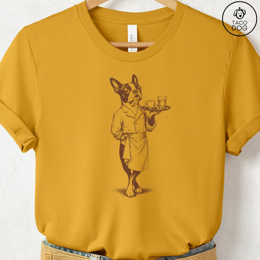 Boston Terrier Waiter T-Shirt Mustard Taco-Dog