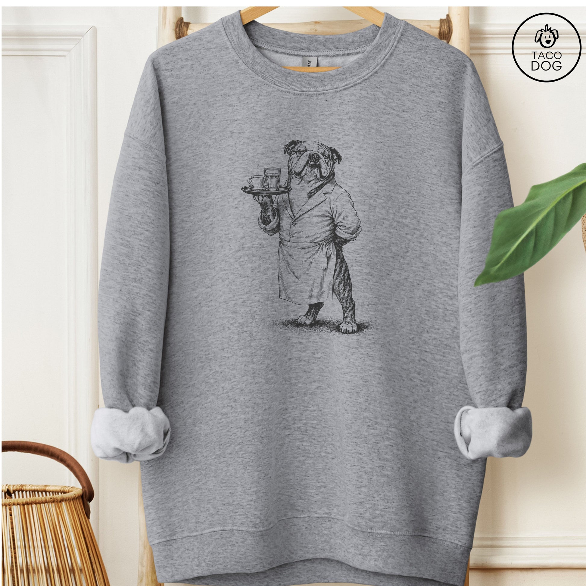 English Bulldog Waiter Sweatshirt Graphite Heather M Taco-Dog