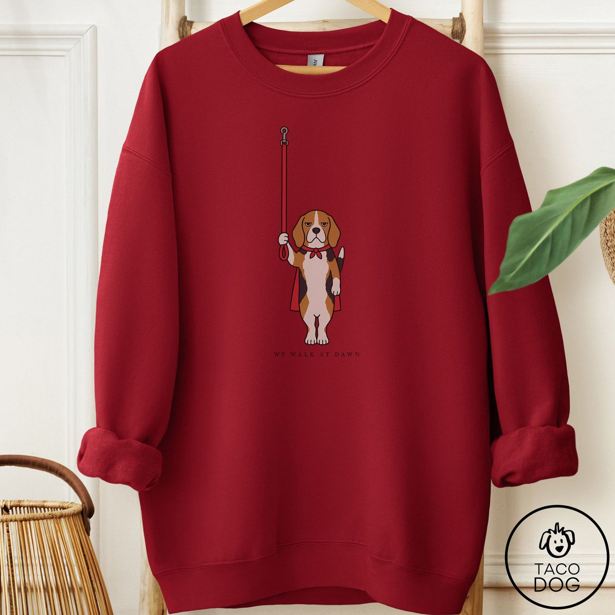 Beagle We Walk At Dawn Sweatshirt Garnet Taco-Dog