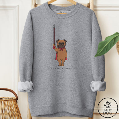 Brussels Griffon We Walk At Dawn Sweatshirt Graphite Heather Taco-Dog