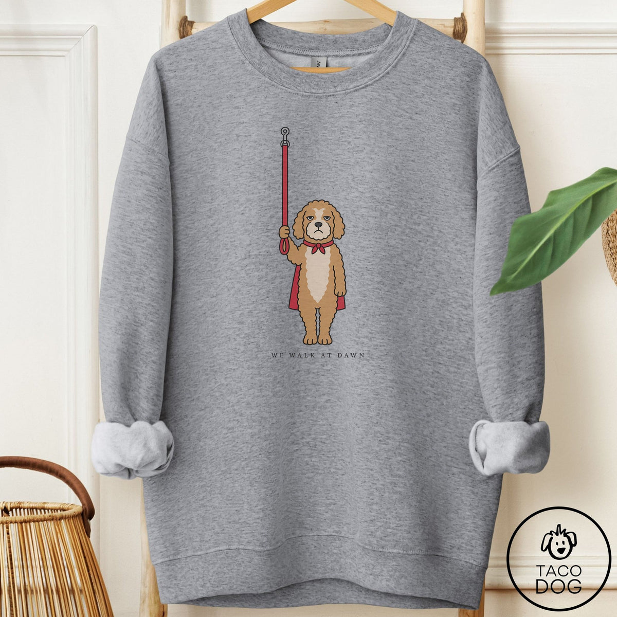 Doodle We Walk At Dawn Sweatshirt Graphite Heather Taco-Dog