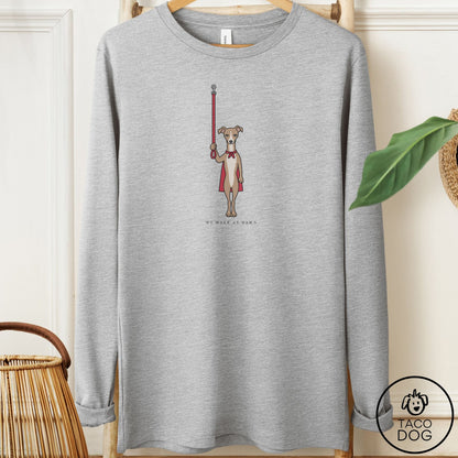 Italian Greyhound Whippet We Walk At Dawn Long Sleeve Tee Athletic Heather Taco-Dog
