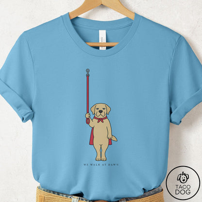 Labrador Retriever We Walk At Dawn T-Shirt Ocean Blue Taco-Dog