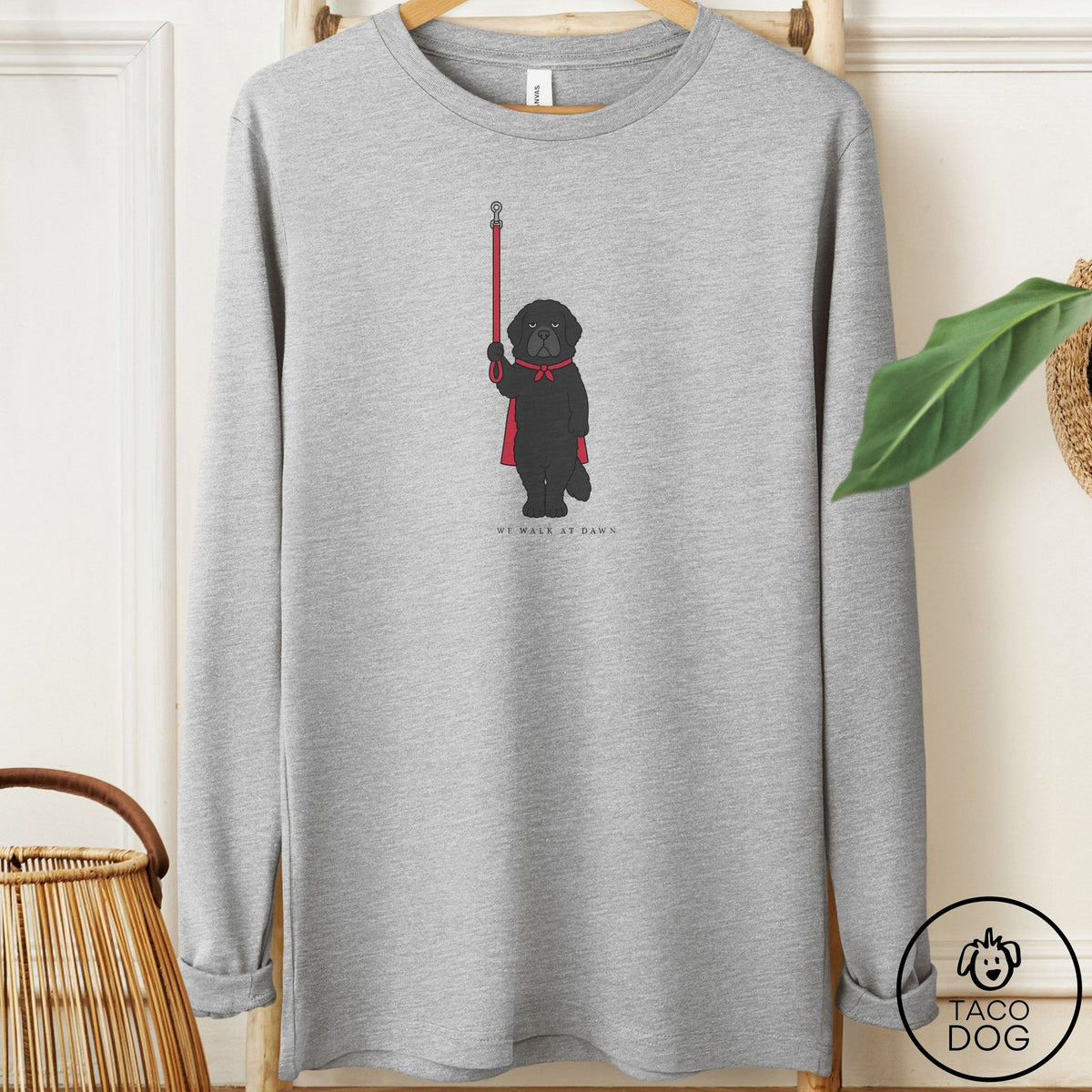 Newfoundland We Walk At Dawn Long Sleeve Tee Athletic Heather Taco-Dog