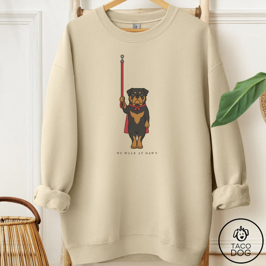 Rottweiler We Walk At Dawn Sweatshirt Sand Taco-Dog