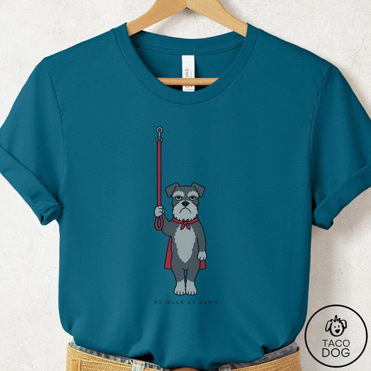 Schnauzer We Walk At Dawn T-Shirt Deep Teal Taco-Dog