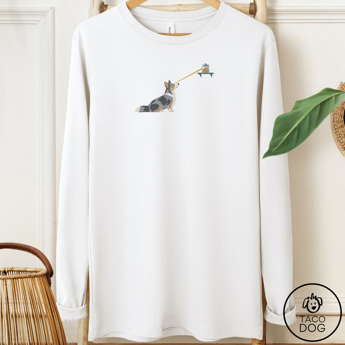Cardigan Welsh Corgi Willpower Long Sleeve Tee White Taco-Dog