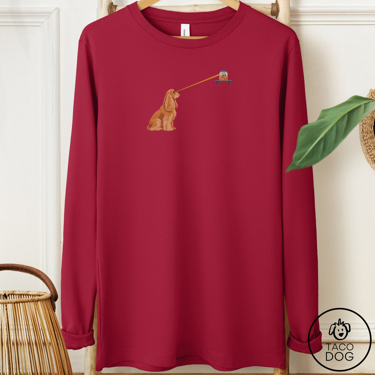 Cocker Spaniel Willpower Long Sleeve Tee Cardinal Taco-Dog