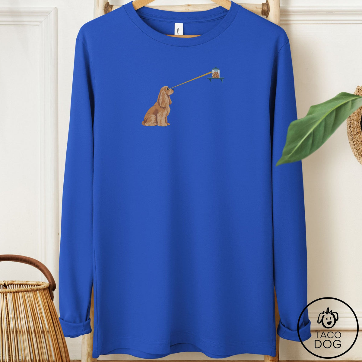 Cocker Spaniel Willpower Long Sleeve Tee True Royal Taco-Dog
