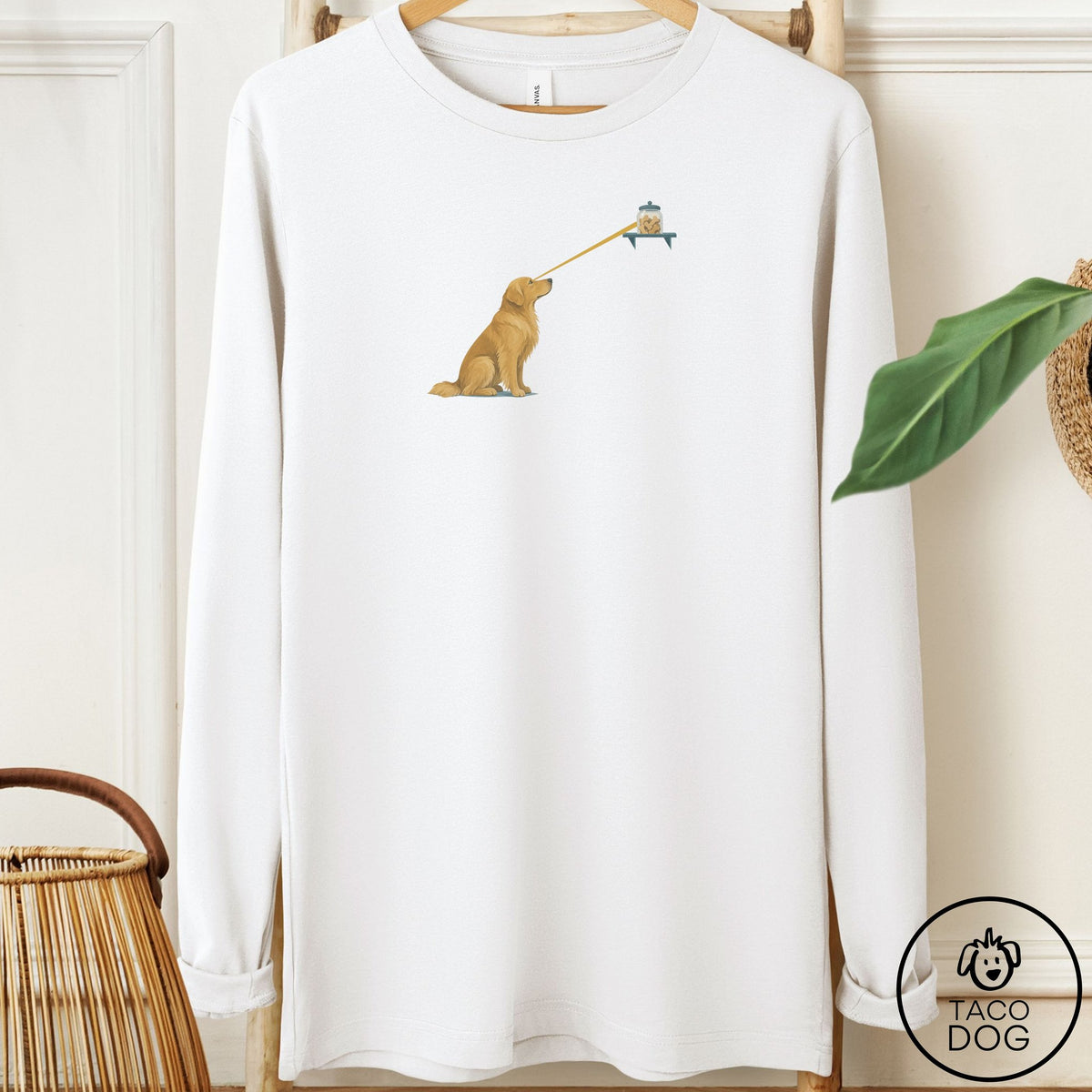 Golden Retriever Willpower Long Sleeve Tee White Taco-Dog