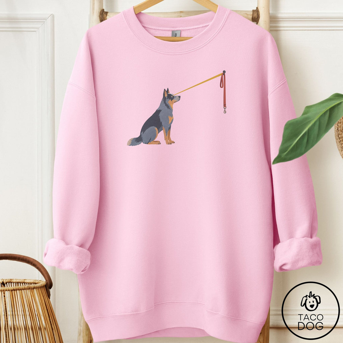 Australian Cattle Dog Willpower Leash Sweatshirt Light Pink Taco-Dog