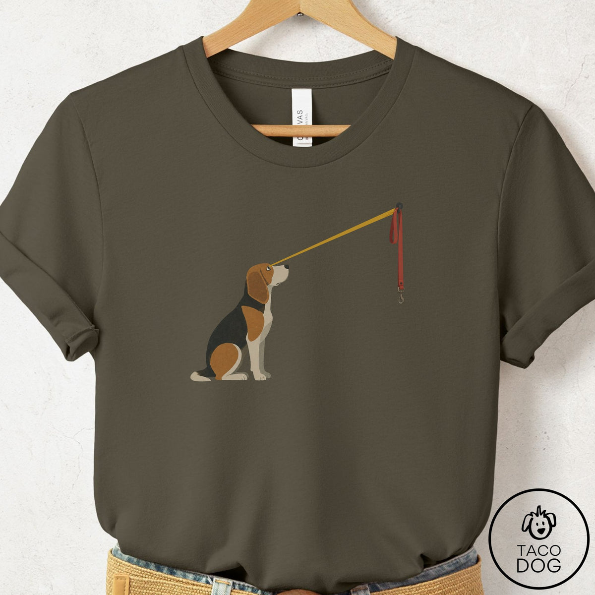 Beagle Willpower Leash T-Shirt Army Taco-Dog