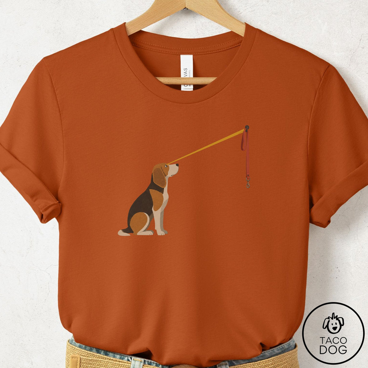 Beagle Willpower Leash T-Shirt Autumn Taco-Dog