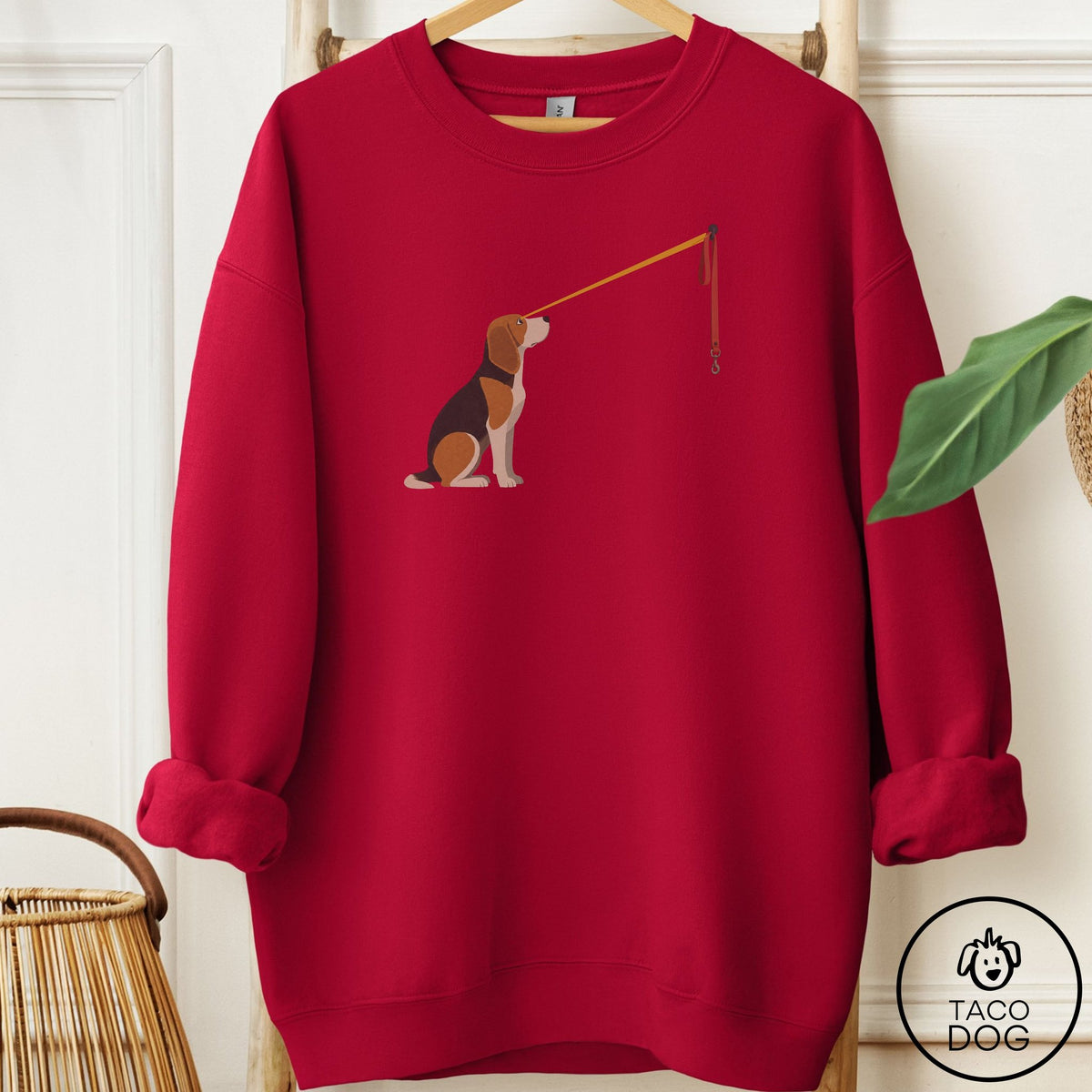 Beagle Willpower Leash Sweatshirt Cardinal Red Taco-Dog