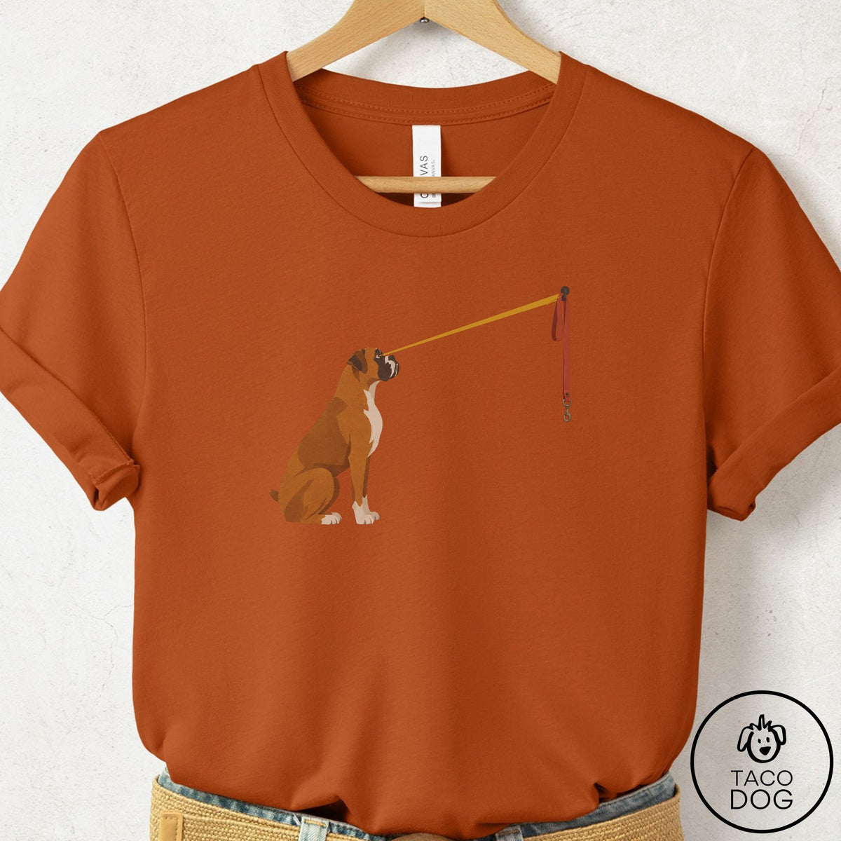 Boxer Willpower Leash T-Shirt Autumn Taco-Dog