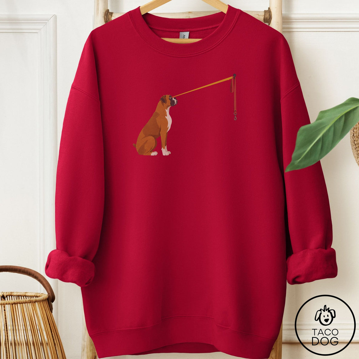 Boxer Willpower Leash Sweatshirt Cardinal Red Taco-Dog