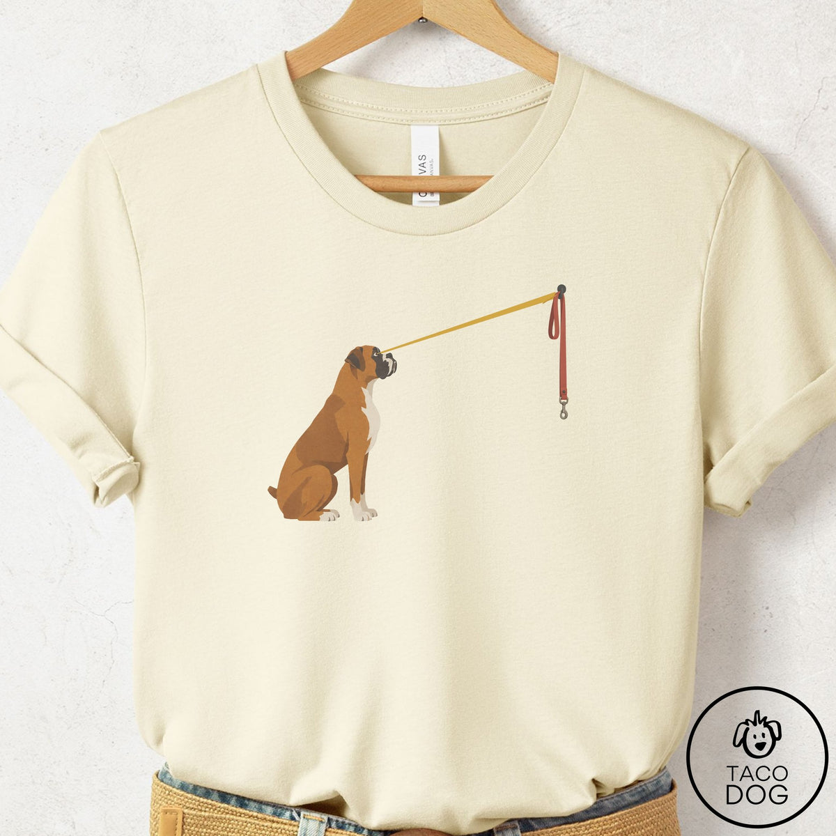 Boxer Willpower Leash T-Shirt Natural Taco-Dog