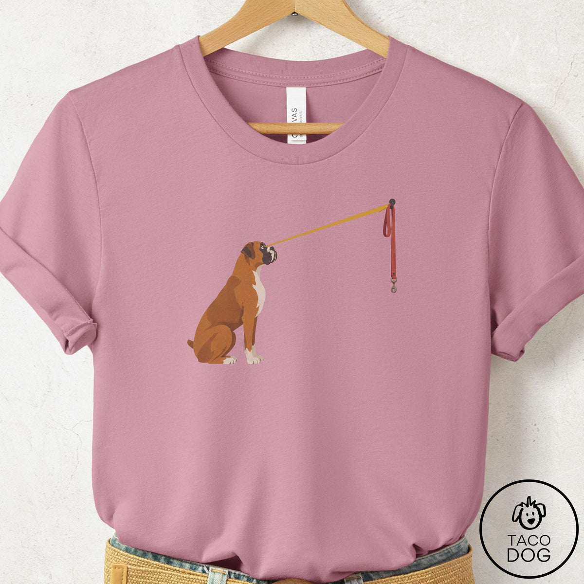 Boxer Willpower Leash T-Shirt Orchid Taco-Dog