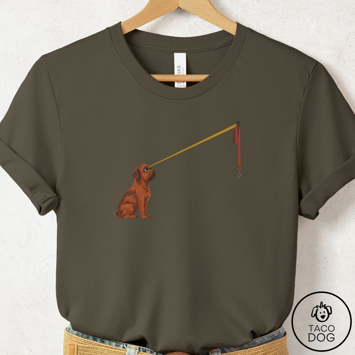 Brussels Griffon Willpower Leash T-Shirt Army Taco-Dog