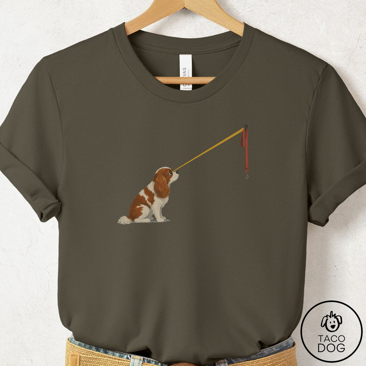 Cavalier King Charles Spaniel Willpower Leash T-Shirt Army Taco-Dog