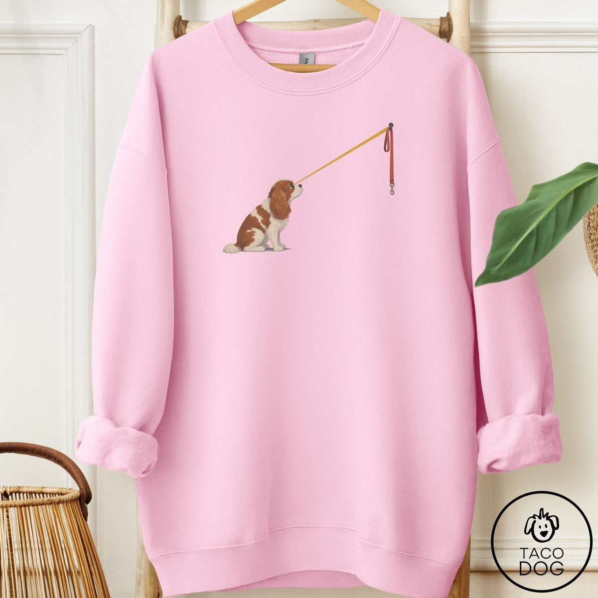 Cavalier King Charles Spaniel Willpower Leash Sweatshirt Light Pink Taco-Dog