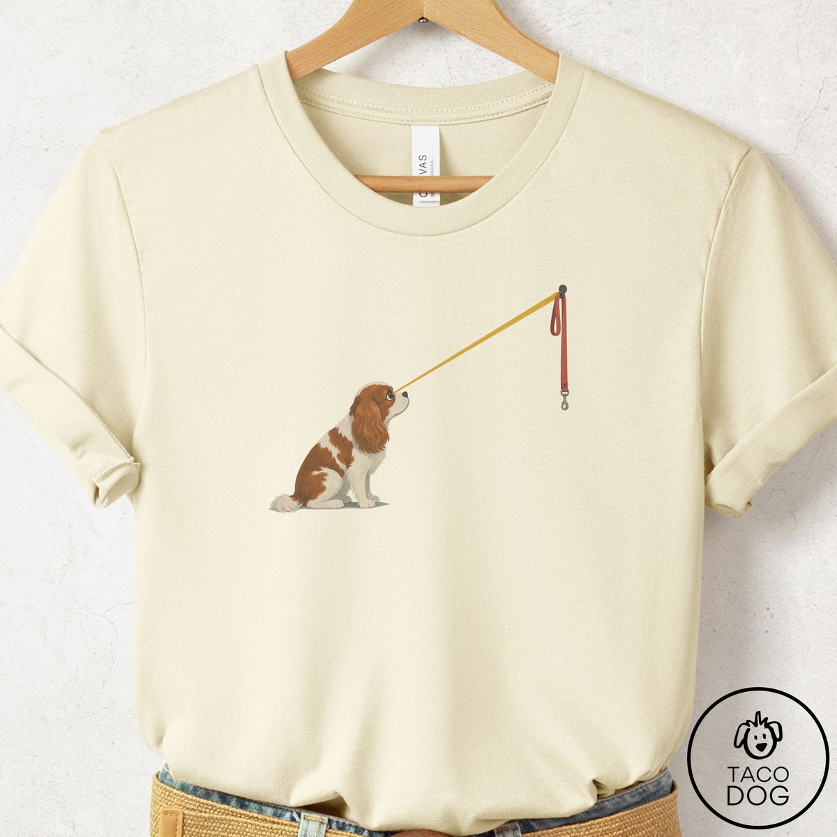 Cavalier King Charles Spaniel Willpower Leash T-Shirt, design close-up