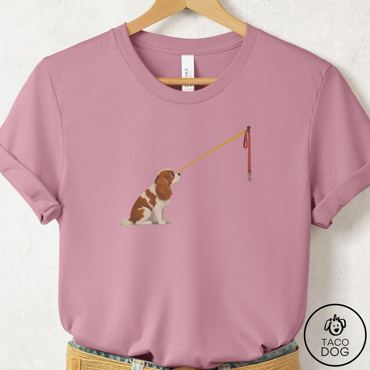 Cavalier King Charles Spaniel Willpower Leash T-Shirt Orchid Taco-Dog