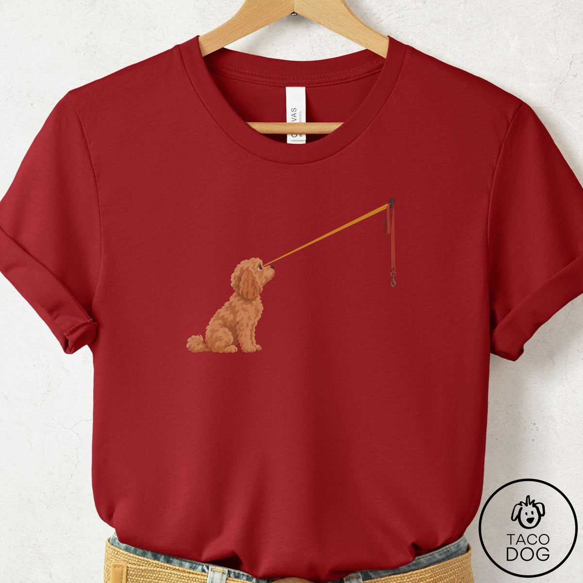 Cavapoo Willpower Leash T-Shirt Canvas Red Taco-Dog