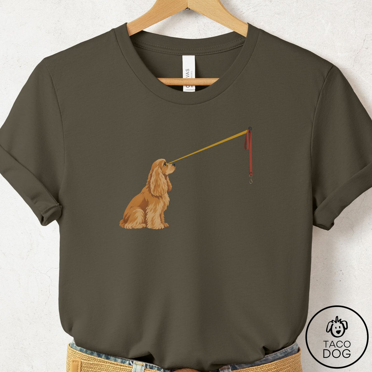 Cocker Spaniel Willpower Leash T-Shirt Army Taco-Dog