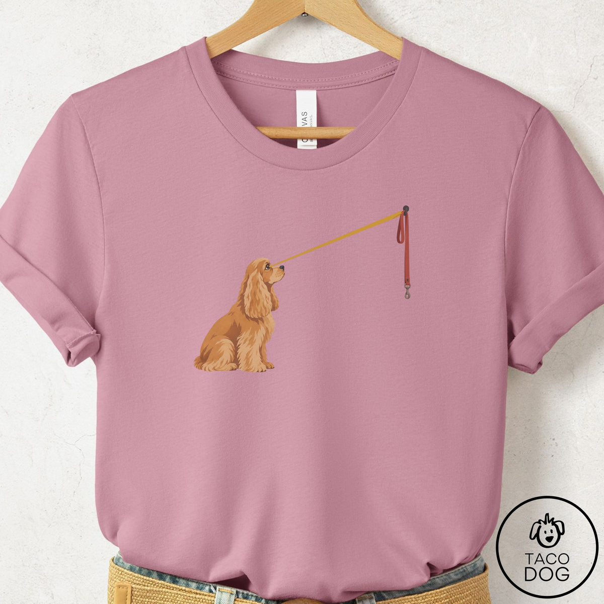 Cocker Spaniel Willpower Leash T-Shirt Orchid Taco-Dog