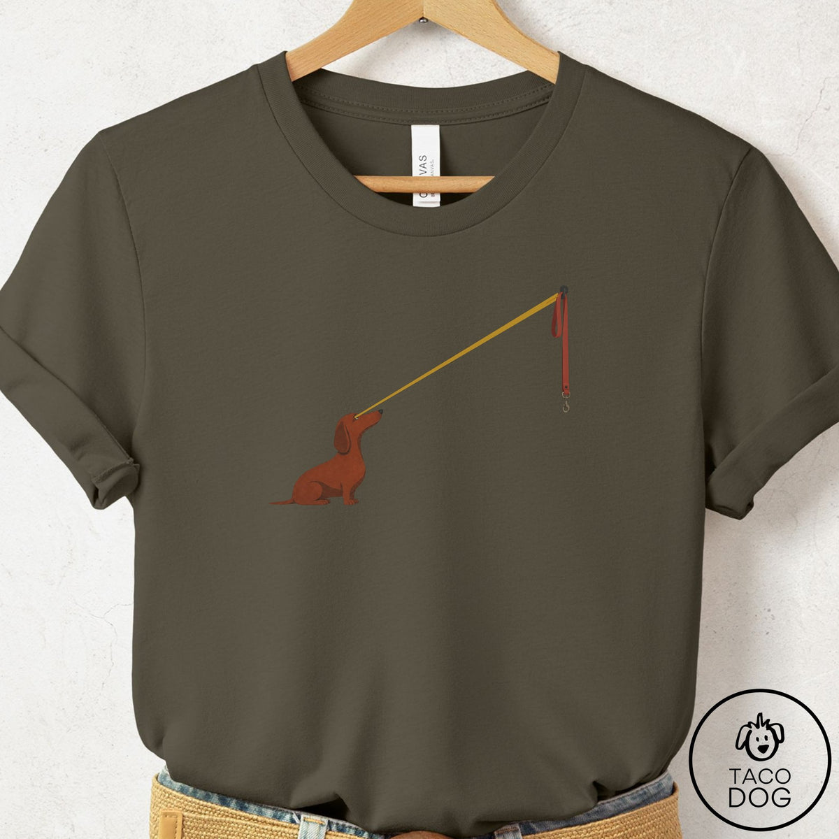 Dachshund Willpower Leash T-Shirt Army Taco-Dog