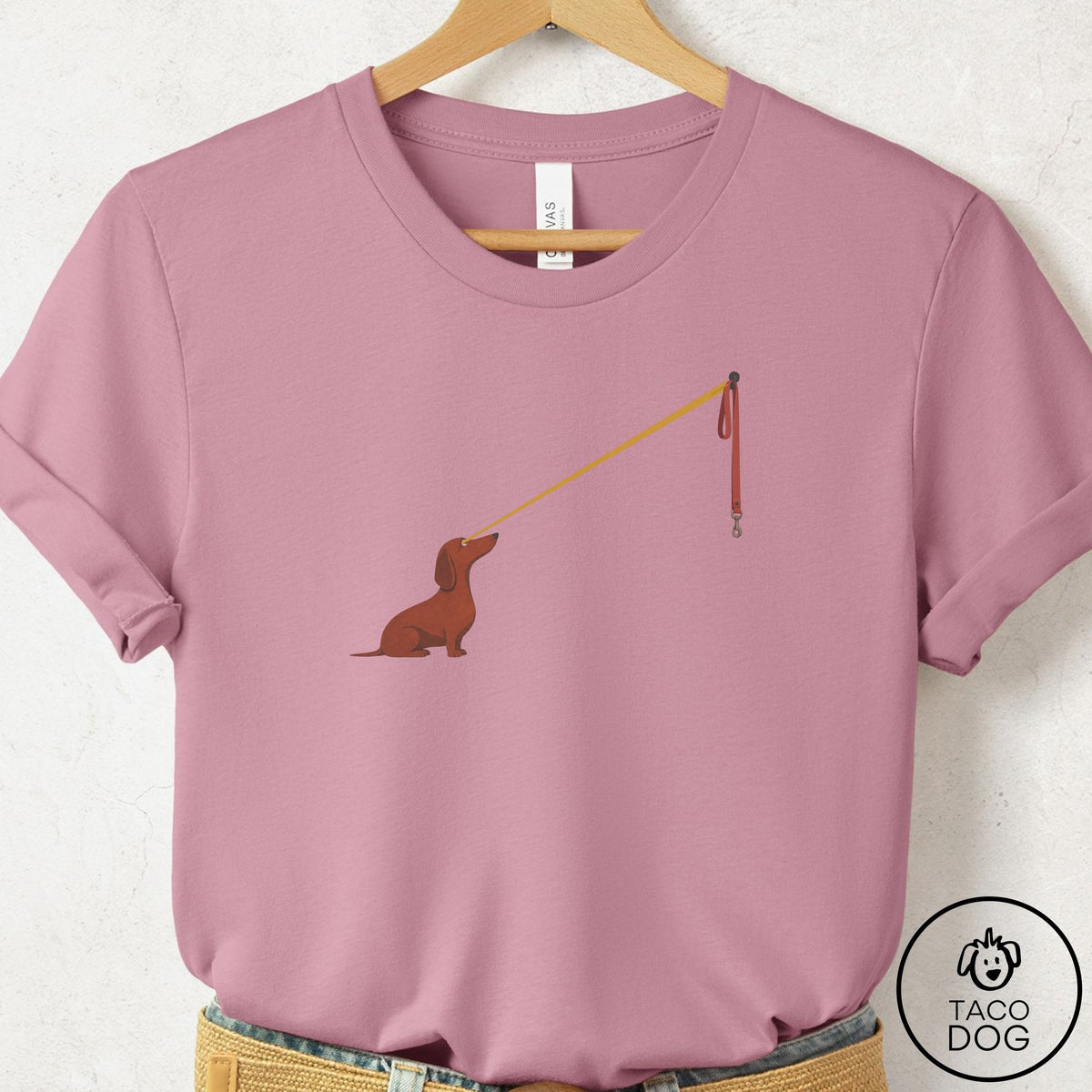 Dachshund Willpower Leash T-Shirt Orchid Taco-Dog
