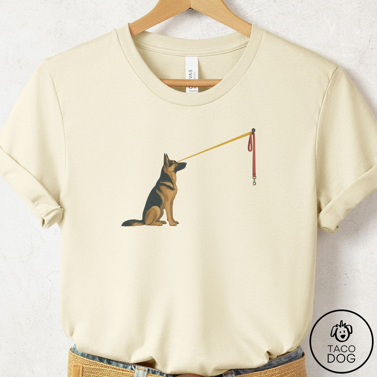 German Shepherd Willpower Leash T-Shirt Natural Taco-Dog