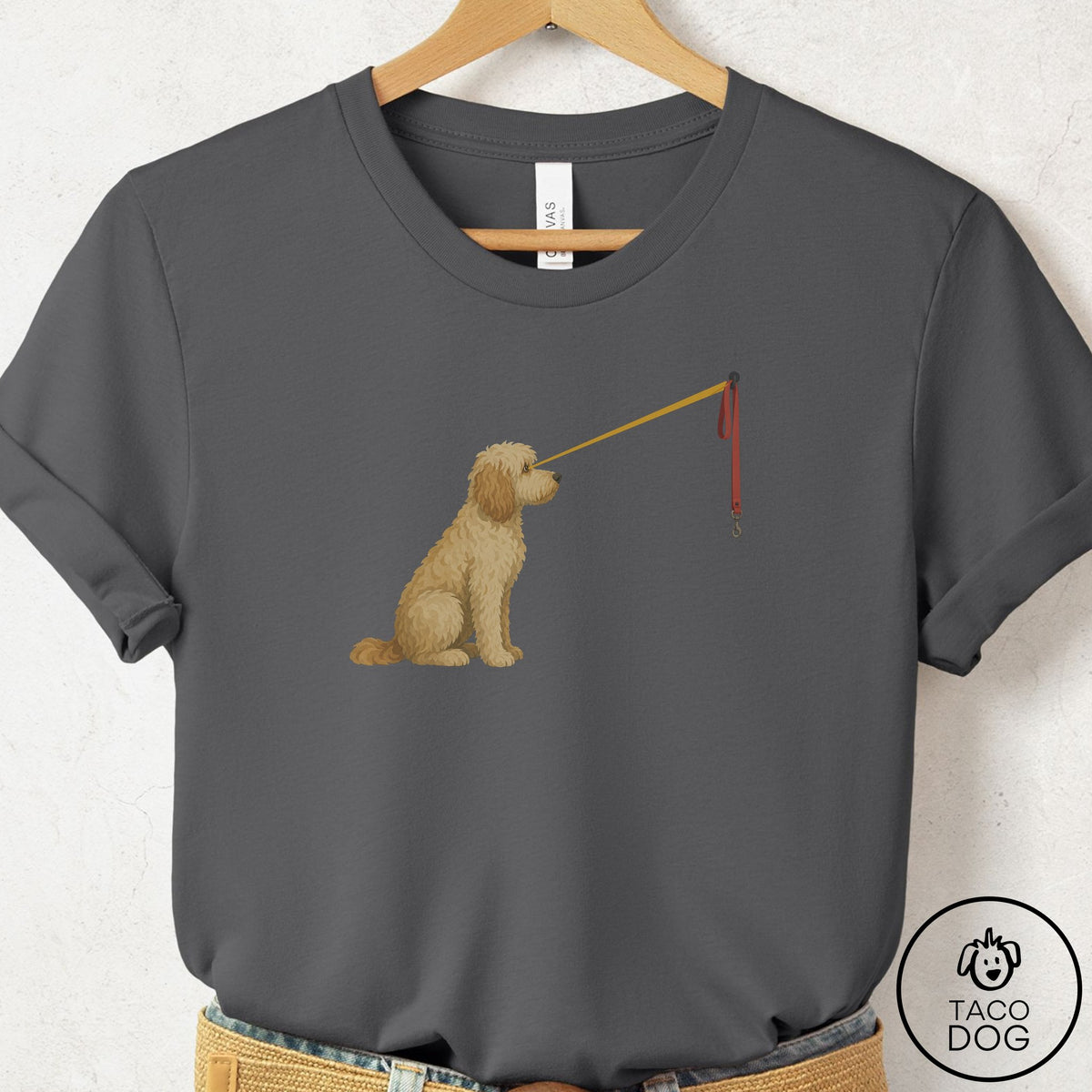 Doodle Willpower Leash T-Shirt Asphalt Taco-Dog