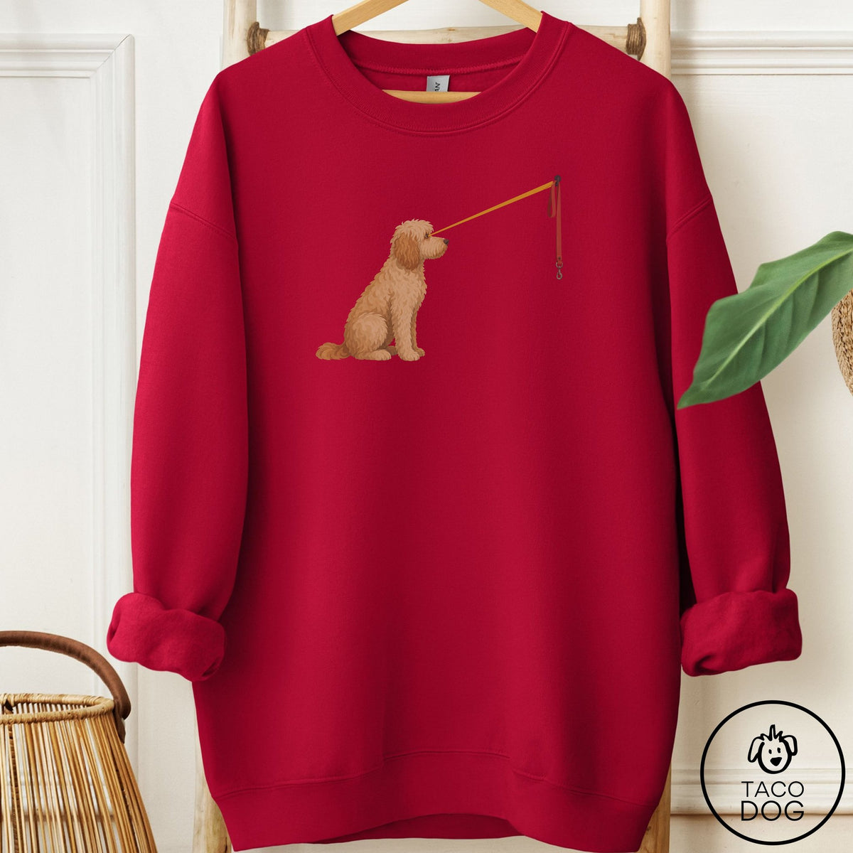 Doodle Willpower Leash Sweatshirt Cardinal Red Taco-Dog
