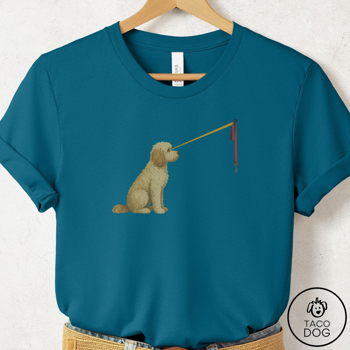 Doodle Willpower Leash T-Shirt Deep Teal Taco-Dog