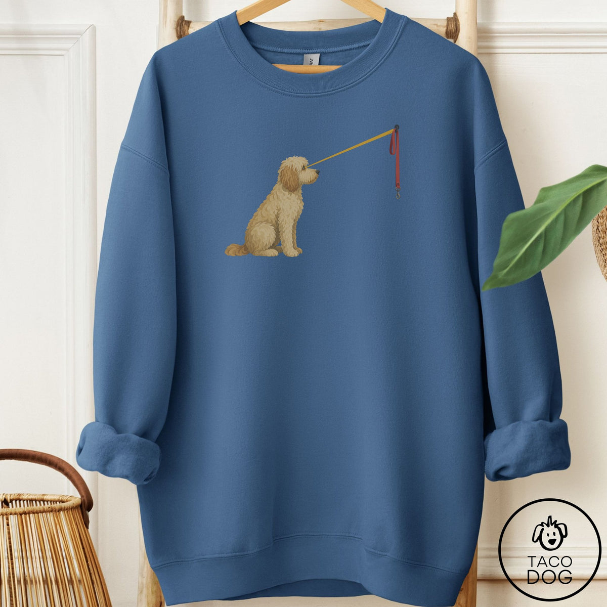 Doodle Willpower Leash Sweatshirt Indigo Blue Taco-Dog