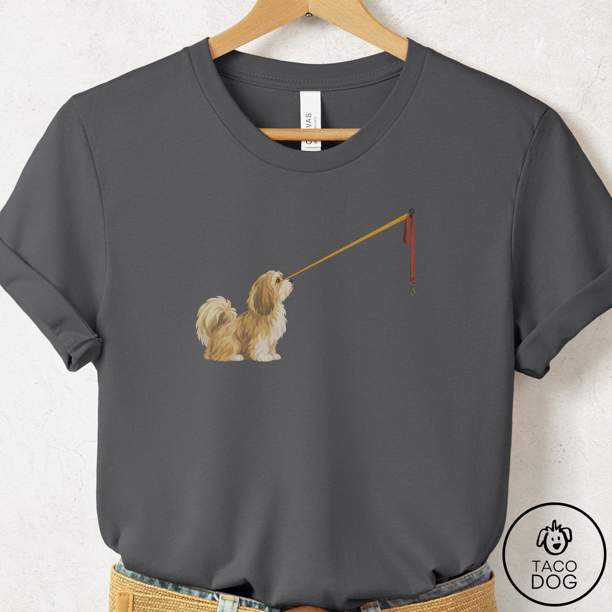 Havanese Willpower Leash T-Shirt Asphalt Taco-Dog