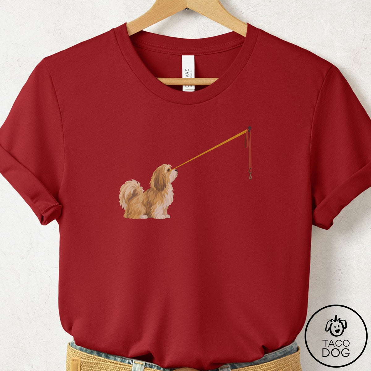 Havanese Willpower Leash T-Shirt Canvas Red Taco-Dog